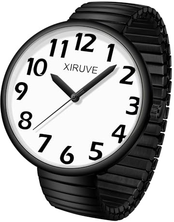 XIRUVE Big Numbers Easy Read Super Large Face Stainless Steel Elastic Strap Women's Men's Analog Quartz Wrist Watch