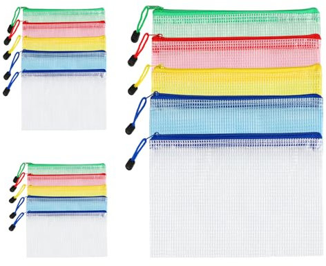 15-teiliges Set Dokumententasche mit Reißverschluss A4, A5, A6 – Wasserdichte Zipper Beutel und Dokumentenmappe zur Aufbewahrung von Dokumenten, Quittungen, Prüfungsblättern in 5 Farben.