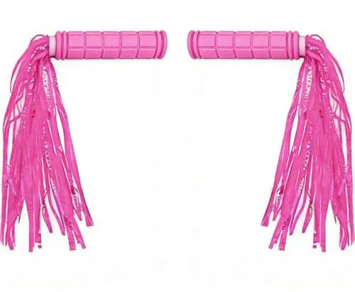 Bike Handle Grips with Tassel Streamers, Kids Bike Handlebar Grips Non Slip Bicycle Handlebar Cover for Mountain Bikee, Scooters Road Bikee Cycling Replacement Parts (Pink)
