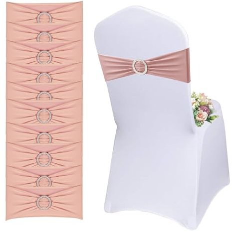 50 x Spandex-Stuhlschärpen Elastische Stuhl-Schärpen mit Schnalle&Schleife | Rosegold Stuhlschärpen Stuhlhussen Feier Dekoration für Hochzeit, Empfang, Bankett, Babyparty, 13 x 35cm
