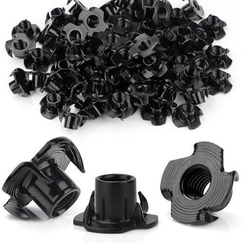 Mbsomnus M6 x 10 mm Tuercas para Madera 30 Piezas Tuercas en T con 4 Puntas de Impacto de Acero Galvanizado para Madera Tableros Muebles Rocódromos Y Bricolaje