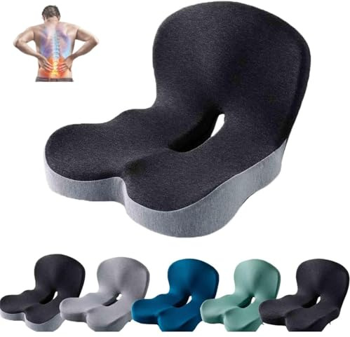 Reenly - Cojín de respaldo y asiento, cojín de asiento de coche, espuma viscoelástica, antideslizante, con soporte lumbar, para silla de oficina, asiento de coche