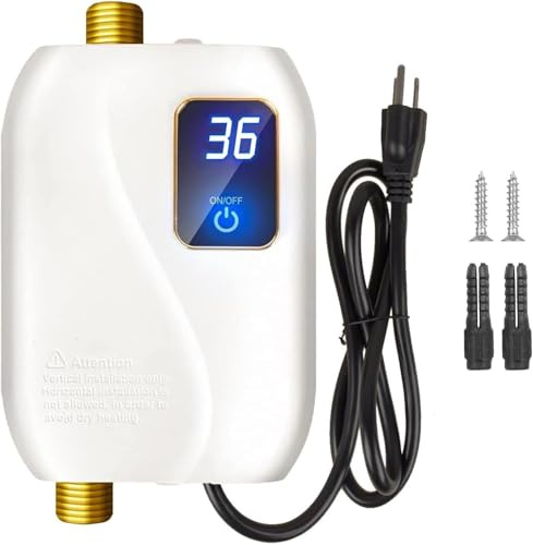 3500W Chauffe Eau Instantané Electrique, Mini Chauffe Eau Electrique, 220V Chauffe Eaus Instantané, Avec Affichage NuméRique LED, IPX4, Pour Cuisine, Salle De Bain, Appartement, Camping, Voiture