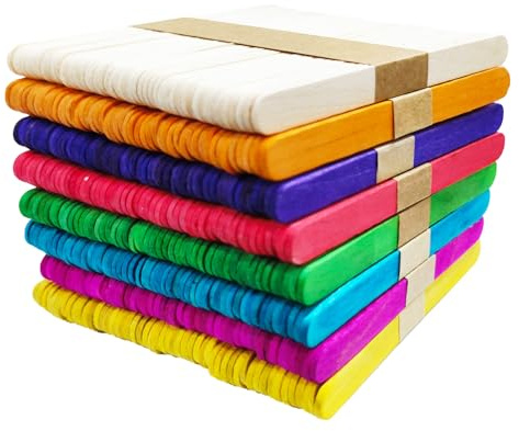 Wenrescry 400 Bastoncini di Legno Colorati 110x9x2mm, Stecchi per Gelato e Lavoretti Fai da Te, Abbassalingua Legno, Bastoncini per Bricolage, Artigianato, Decorazioni Creative