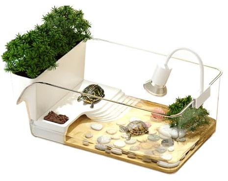 Vivario Per Tartarughe Piccole, Con Piattaforma Di Sole E Vaso, Materiale PET, Dimensioni 32.7x19.3x12.2cm Anche Per Acquari Piccoli E Granchi, Paesaggio Ecologico Per Interni, Superficie Di Lavoro