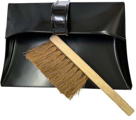 LS Metal Long Handle Dustpan and Soft Brush Set Black Steel Upright Cleaning Set Gentle Bristles for Smooth Floors Ideal for Home Office & Indoor Cleaning (DustPan & Soft Brush)