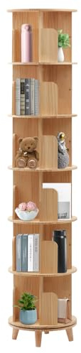 DWIKRYT 6 Ebenen Drehbares Bücherregal, 31cm Massivholz Bodenstehendes Bücherregal Anzeigen-Buch-Regal Turm für Flure, Balkone, Schlafzimmer Multifunktionale Organizer