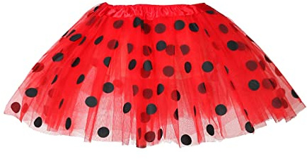Tüllrock Damen Tutu Tütü Reifrock Unterrock Petticoat Damen Mädchen Rock Rot Schwarz gepunktet als Kostüm Accessoire für Fasching Karneval Motto Party