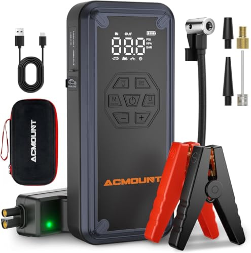 Acmount W160 Avviatore Batteria Auto 7000A, 21800mAh Booster Avviatore Auto con Compressore 150PSI(Tutti GasL/Diesel 12L) Starter Batteria Portatile 12V Jump Start con Ricarica Rapida 18W, LED & LCD