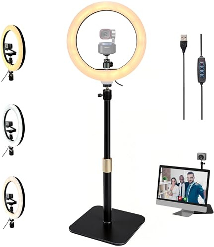 Acetaken Meet-2 Support d'éclairage de table pour webcam, anneau lumineux de 25,4 cm avec support pour webcams OBSBOT Meet 2 SE/Tiny-3, 3 Lite/Tiny 2,2 Lite/Tiny SE/Tail 2 Air