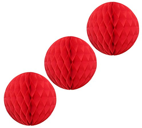 3-Pack Large 14 Inch Honeycomb Tissue Paper Party Ball Decoration (Red)