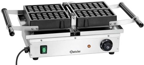 Bartscher Waffeleisen Deluxe II für Brüsseler Waffeln – drehbare Backplatten, antihaftbeschichtet, Edelstahlgehäuse, 165 x 100 mm