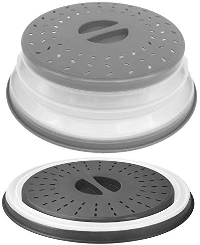Aranticy 2Pcs Faltbare Mikrowellen Abdeckhaube/Mikrowellenabdeckung Easy Grip Mikrowelle Platte Abdeckung mit Sieb Microwave Cover Lid Sink Bowl Drainer für Obst Gemüse/Mikrowelle (Schwarz)