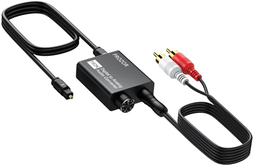 PROZOR DA Wandler 192kHz DAC Konverter SPDIF zu Cinch Konverter mit Audio-Verstärker-Chip, 2m Optisches zu RCA Kabel Digital zu Analog Audio Wandler für HDTV DVD/Blu-ray-Playern Spielekonsolen