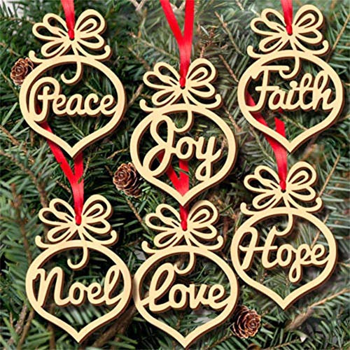 NT-ling Christmas Ornaments, 12 Pieces Wooden Ornaments Christmas Tree Hanging Tags Pendant Embellishments Crafts Decor for Xmas Tree Holiday Wedding Valentine's Day Decorations Gift