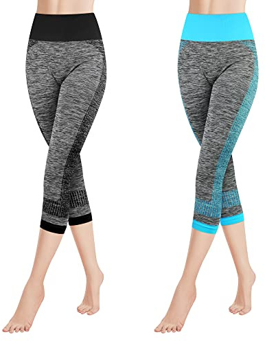 Libella 1/2/3-pack, damleggings, 3/4 träningsbyxor, hög midja, sportleggings, flerfärgade, stretch, fitness, löparbyxor, capribyxor, 4119VA, 2-pack svart + blå, 32/38