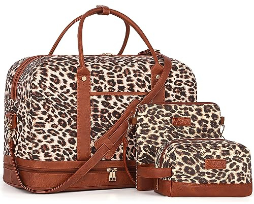 Weekender Bag for Women, Canvas Overnight Duffle Tote Bag, Carry on Travel Tote With Shoe Compartment, Perfect for Travel/Daily Use/Birthday Gift