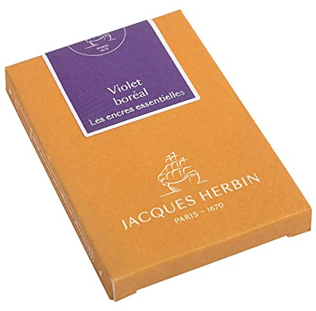 Jacques Herbin 11073JT - Boite de 7 grandes cartouches - taille internationale, pour stylo-plumes et stylos roller - Violet Boreal. Fabriqué en France
