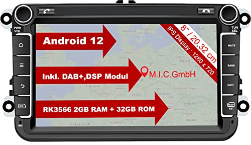 M.I.C. AV8V7-lite Android 12 Autoradio mit navi Ersatz für VW Golf t5 touran Passat RNS RCD Skoda SEAT: DSP DAB Plus Bluetooth 5.0 WiFi 2 din 8 IPS Bildschirm 2G+32G USB Auto zubehör DE/at/CH