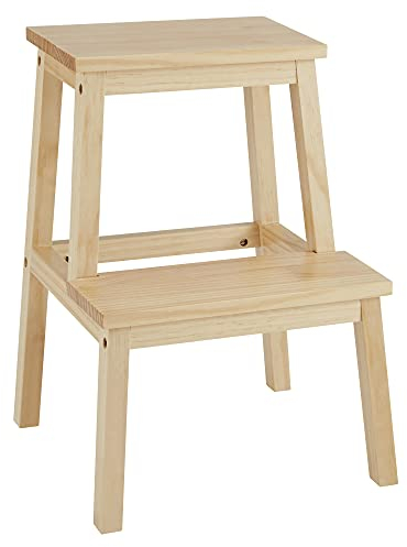 ACAZA Tritthocker mit 2 Stufen, Tritthocker aus Holz, Hocker für Erwachsene und Kinder, Beige