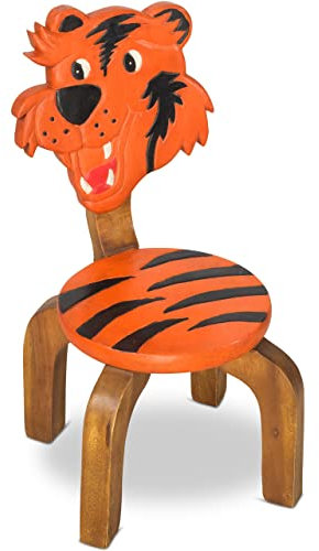 livasia Kinderstuhl mit lustigen Motiven, Kinderhocker, Massivholzstuhl für Kinder (Tiger)