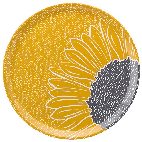 English Tableware Company Artisan Flower Round Tray – Sunflower Print Melamine Serving Tray – Large Decorative Kitchen & Dining Tray for Drinks, Food & Tableware – 36cm