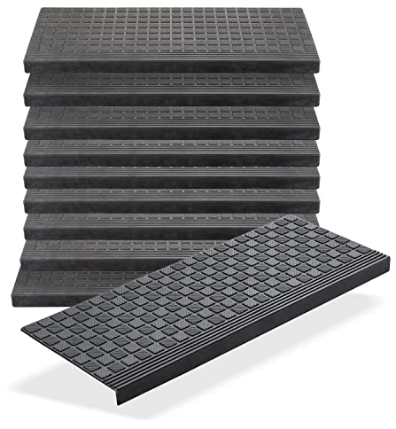 BigDean 10er Set Stufenmatten aus Gummi - 65x25cm - Treppenstufen Matten für Außen Outdoor - Antirutschmatten Treppe Anti-Rutsch Gummimatten
