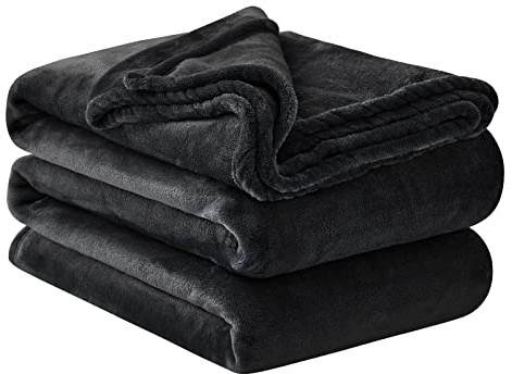 Aisbo Pläd fleecefilt, 220 x 240 – pläd för stor säng, sofföverdrag 220 x 240 flanell för 2 personer, mjuk och varm, svart