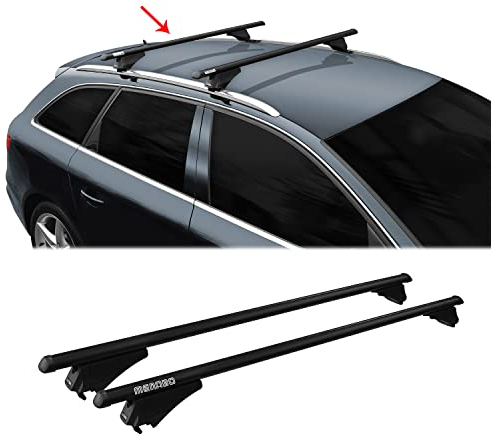 Menabo Dachträger Grundtäger kompatibel mit Cupra Leon 2020-2025 Aluminium 75kg Schwarz 2tlg Geschlossene Reling für Fahrradträger, Dachboxen, Skiträger Abschließbar