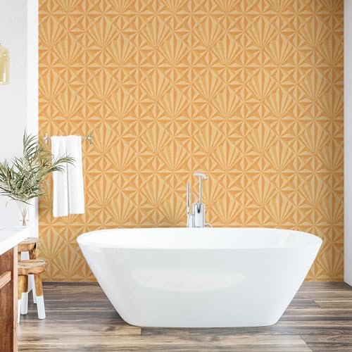 ABAKUHAUS Orange abziehbare & klebbare Tapete für Zuhause, Abstrakte Retro-Kunst, selbstklebendes Wohnzimmer Küchenakzent, 33 cm x 180 cm, Champagner und Pfirsich