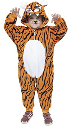 Rubies Tiger kostym för pojkar och flickor, Unisex, Tiger Head Hooded Jumpsuit Original, Perfekt för Halloween, jul, karneval och födelsedag.