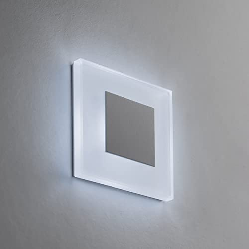 LED Treppenbeleuchtung Premium SunLED Small 230V 1W Echtes Glas Wandleuchten Treppenlicht mit Unterputzdose Treppen-Stufen-Beleuchtung Wand-Einbauleuchte (ALU: Silbergrau; LICHT: Kaltweiß, 8 Stück)