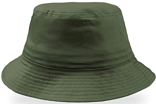 noTrash2003 Trendiger Fischerhut Bucket Hat Cotton Twill Anglerhut Sommerhut Sonnenhut für Damen und Herren mit Schweissband (Oliv)