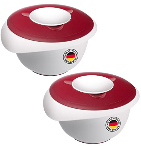 Westmark 315522E3 - Juego de 2 cuencos con tapa dividida (3,5 L, con vertedor, plástico, color blanco y rojo)