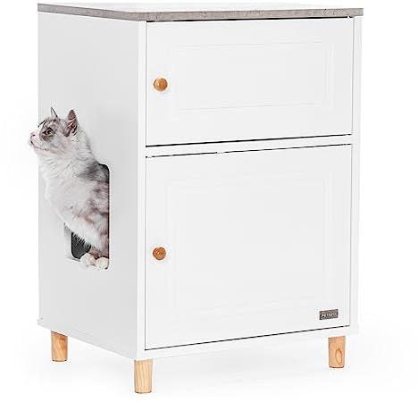 Petsfit Katzenschrank, Katzentoilette, versteckte Katzenklo Schrank aus Holz mit Aufbewahrungsschrank und Eingang, Moderne Katzenhaus für Katzen Hunde,Weiß