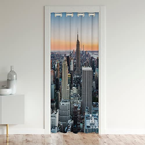 Loussiesd Tenda per porta New York per porta privacy New York City Manhattan Skyline Cityscape Darkening Tenda oscurante contemporanea Artistico Tramonto Paesaggio stanza 106x203cm 1 pannello