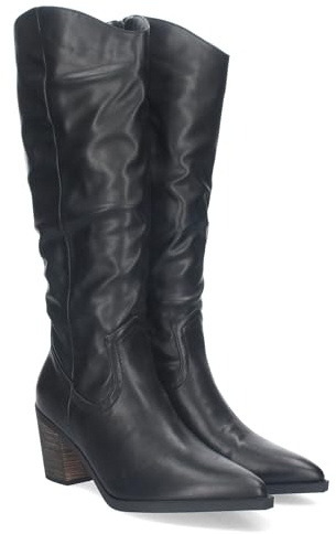 78978 Bota campera Lisa con Cana Alta y Arrugada Polipiel Punta Fina con Cierre de Cremallera para Otono e Invierno Negro Talla 38