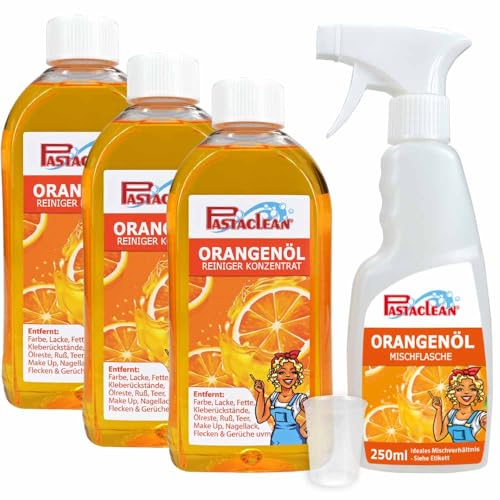 Pastaclean® Orangenöl Reiniger Konzentat 3x 500 ml | Allzweckreiniger | Fettlöser | Fleckenentferner | Küchenreiniger, Badreiniger, Bodenreiniger | inkl. Sprühflasche