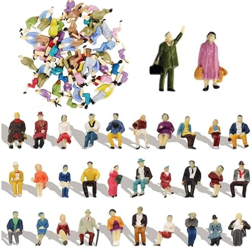 HhBdy Kleine Figuren Menschen 60-Teiliges Set Miniaturfiguren Menschen Farbe Modelleisenbahn Figuren Verschiedene Posen Miniatur für Modelleisenbahnen Spielfiguren im Maßstab 1:87