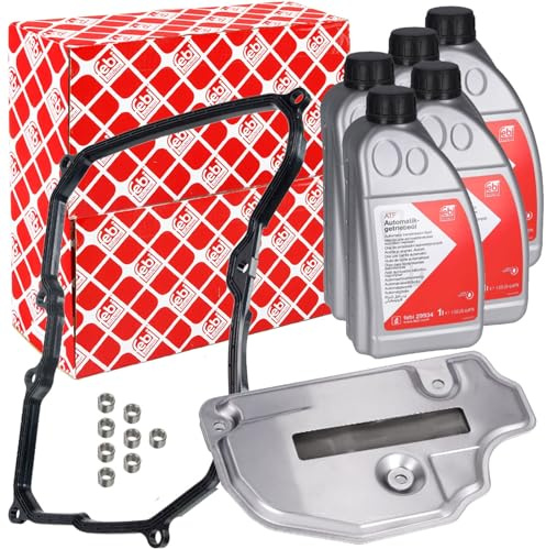 Febi Teilesatz Automatikgetriebe | 106100+29934 Febi Hydraulikfiltersatz+Febi ATF Öl passend für 6-Gang A3 8P Golf 5 Polo 5