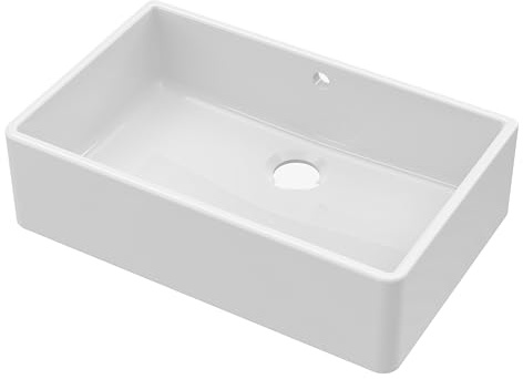 Balterley 795mm Butler White Kitchen Sink, Single Bowl with Overflow Hole, Durable Butler Fireclay Ceramic Kitchen Sink Bowl, Large Ceramic Apron Front Farmhouse Sinks - 795 x 500 x 220mm (White)