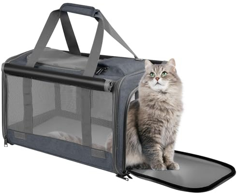 Qoosea Trasportino per Gatti e Cani Portatile e Ripiegabile Trasportino per Animali, Portatile Borsa per Trasporto per Gatto e Cane di Piccola e Media Taglia (Grigio)