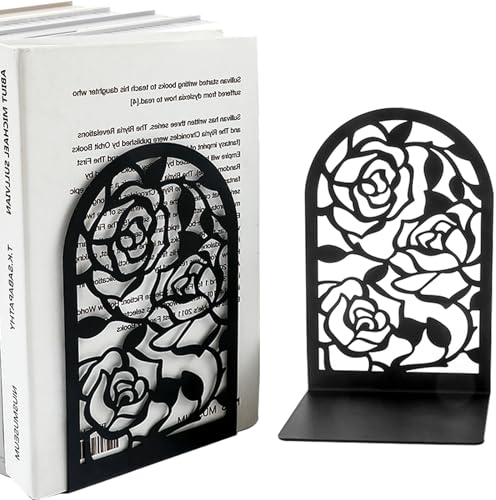 Buchstützen Bücherstütze Metall Bücherhalter-1 Paar Book Holder Bookends Bücherstützen Buchhalter Regal Buchstopper für Büro Schule Bibliothek Zuhause (Rosen)
