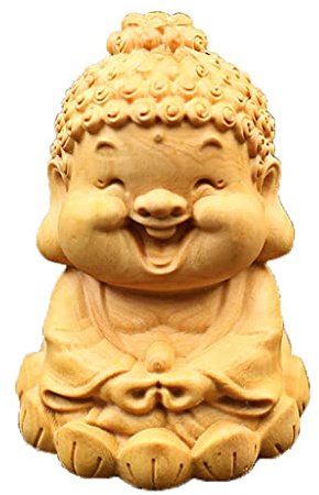 CKSEKD Ornamento For Automóvil De Madera, Q Versión De Shakyamuni Buda Estatua, Tallado De Boj De Hojas Pequeñas, Desk Home/Office Desk Decor Gift