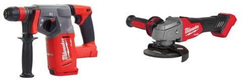 Milwaukee Akku-Bohrhammer M 18 FHX-0 SDS-plus 18,0 Volt & FSAG125X-0X M18 Fuel Winkelfräser 125 mm mit Schiebeschalter, rot, 0