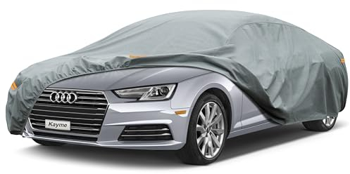 Kayme Robustes Autoabdeckung Wasserdicht Atmungsaktiv Passend für Audi A4(2001-2015), Vollgarage Autoplane für Regen Sonne Staub Schutz, Auto Abdeckplane Faltgarage Abdeckung(3-7 Tage liefern)