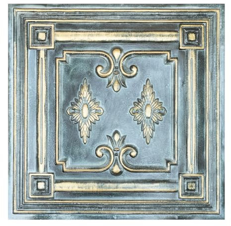 Faux carreaux de plafond en plastique, Panneaux en PVC faciles à installer, PL63 Bleu or 10 pièces