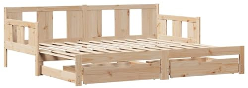 vidaXL Tagesbett, Bettsofa Ausziehbar mit Schubladen, Gästebett ohne Matratze mit Lattenrost, Ausziehbett Schlafsofa, 80x200cm Massivholz Kiefer