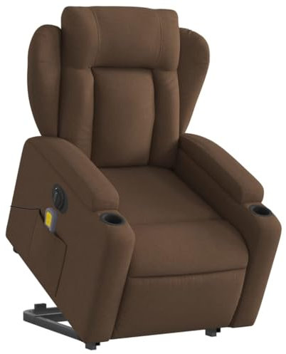 KOIECETA Massagesessel Sessel Massagesessel mit Aufstehhilfe Elektrisch Relaxsessel mit Liegefunktion Vibrationsfunktion Fernsehsessel Liegesessel Aufstehsessel Braun Stoff