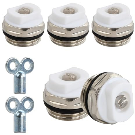 5 PCS Manual Radiator Air Vent Bleed Plug Valve with 2 Radiator Bleed Key, 1/2 Radiator AIR Vent Bleed Plug Valve